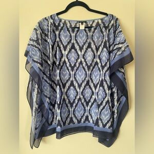 Talbots Blue Silk Boho Coastal Grandma Resort 90s Y2K Beach Semi Sheer Poncho S